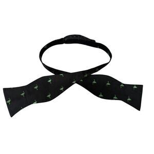Green Ostrich Emu Bird Print Mens  Bow Tie Self Tie Adjust 14"-20" Black /Green